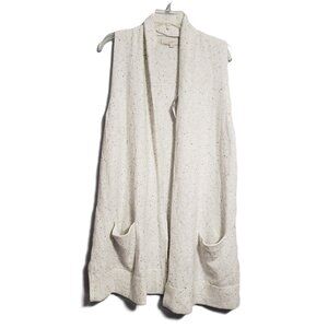 NWT LOFT Sleeveless Open Cardigan Sweater Pockets Drapey Long Knit Speckled Cozy